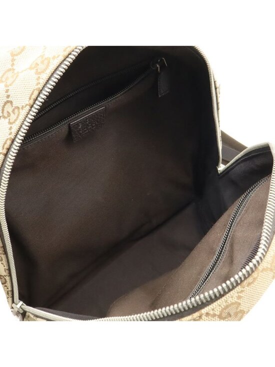 Gucci GG Canvas Backpack Leather Beige Dark Brown Outlet